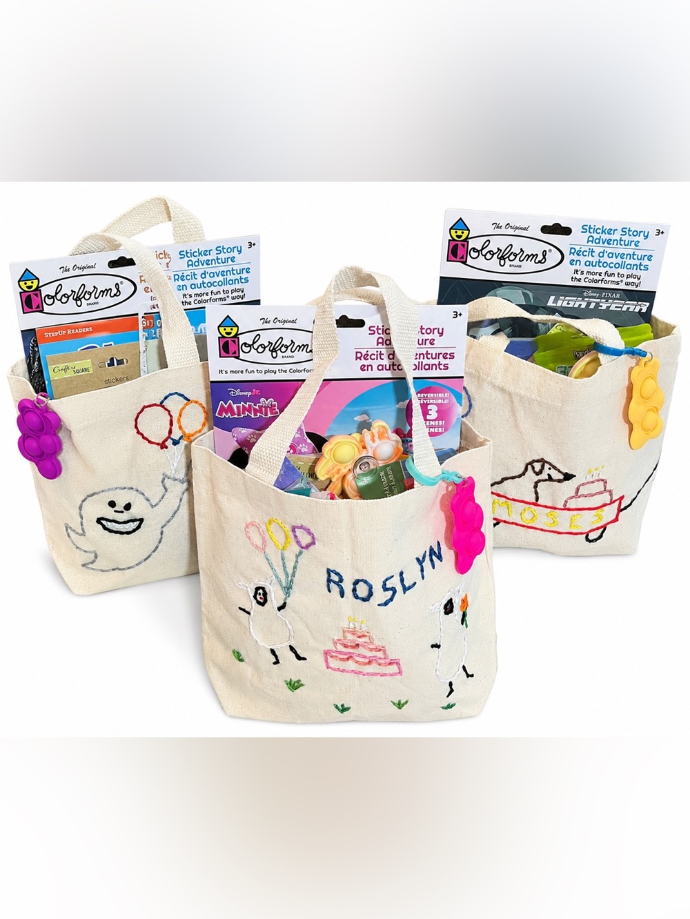 🎁 Personalized Handmade Kid's Gift Tote 🧵 Embroidered & Stuffed w/10 items 🎈